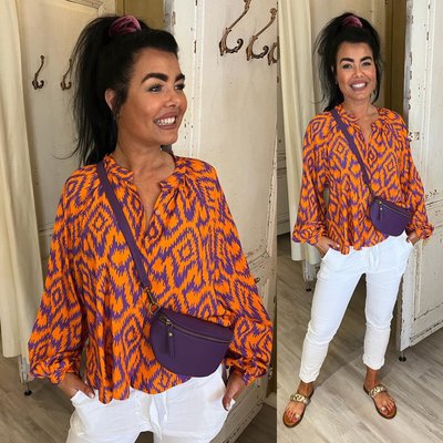 Femke print blouse - oranje, paars